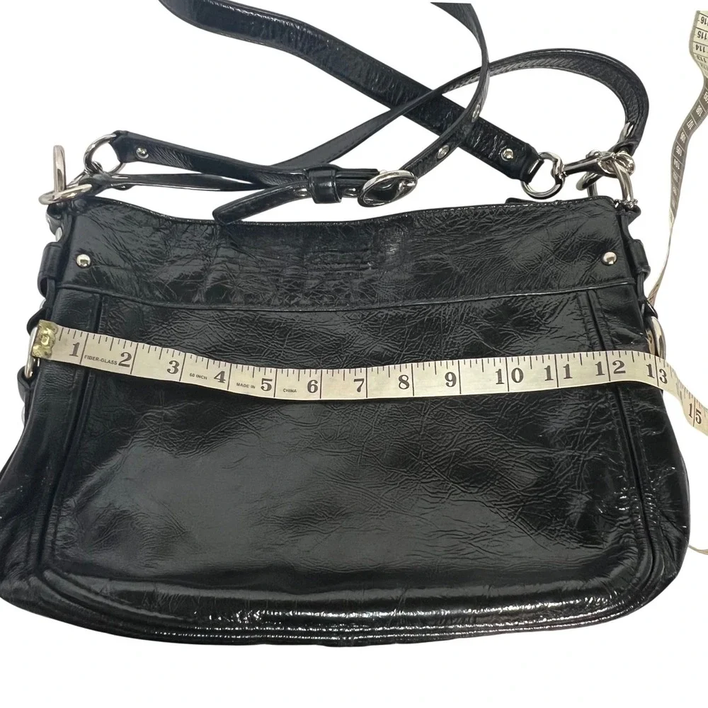 Coach Zoe Hobo Bag Womens Large Black Crinkled Patent Leather F15478